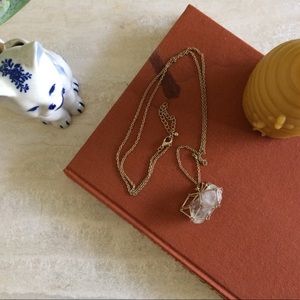 Geometric quartz gem mesh statement gold necklace